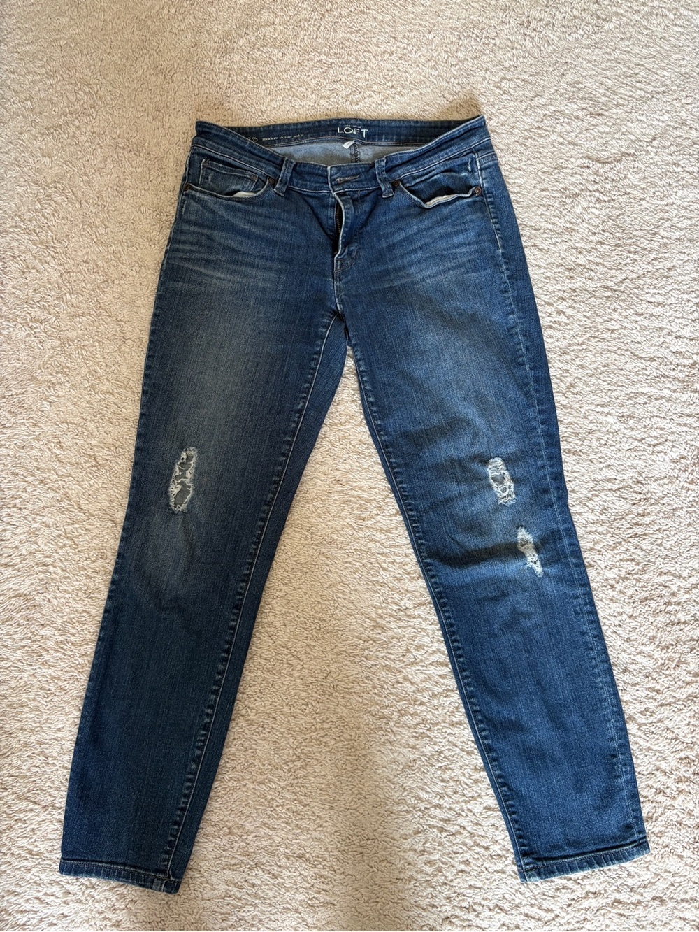 LOFT Women's Blue Straight-Leg Distressed Jeans 28/6
